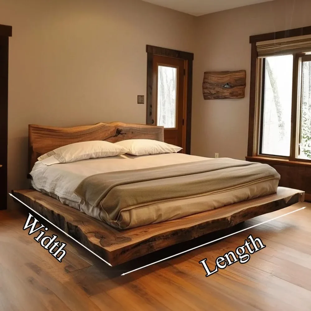 Solid Wood Platform Bed with Headboard King Queen Twin Rustic Minimal Bedroom Frame - Image 3
