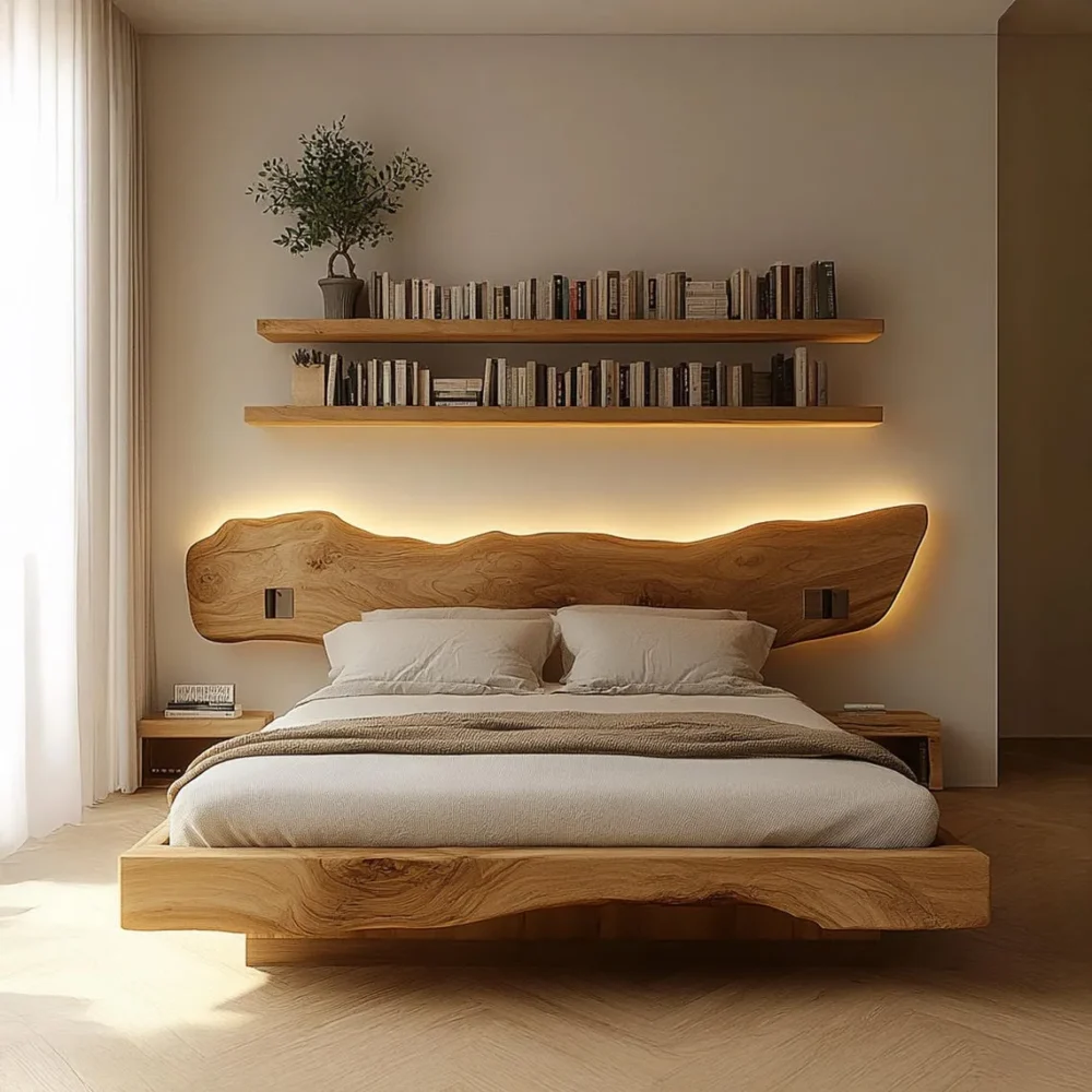 Custom Wooden Bed Frame Queen King Rustic Solid Wood Platform for Modern Bedrooms
