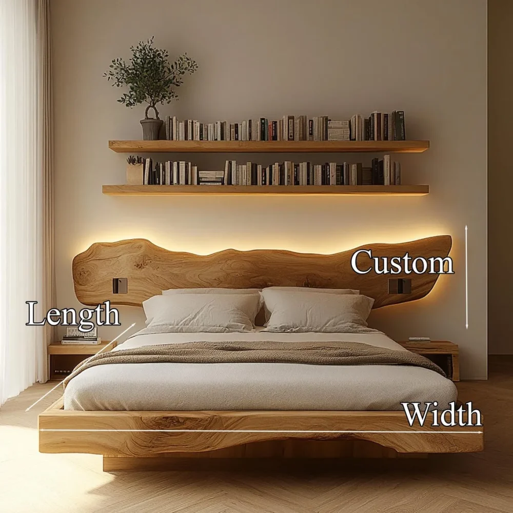 Custom Wooden Bed Frame Queen King Rustic Solid Wood Platform for Modern Bedrooms - Image 3