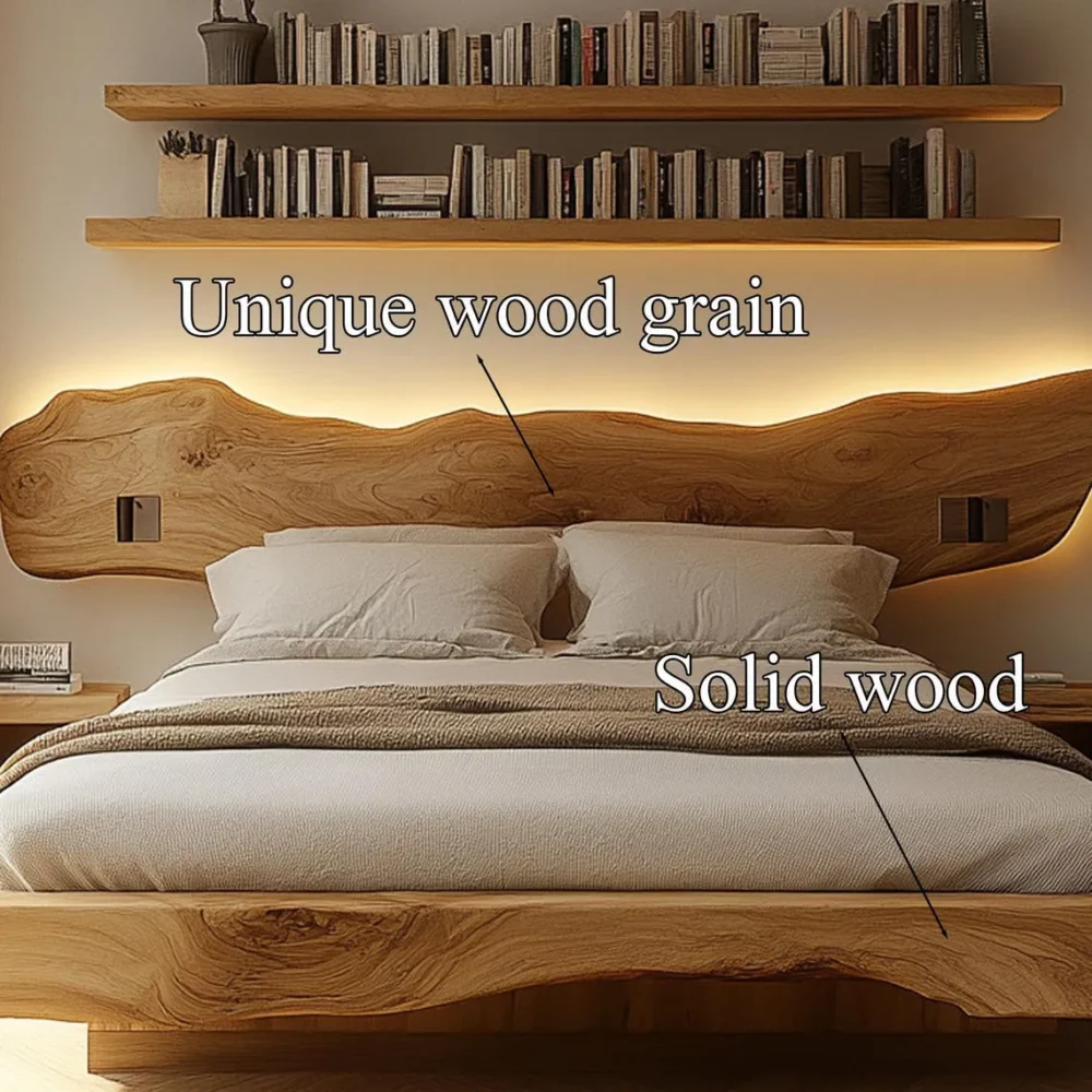 Custom Wooden Bed Frame Queen King Rustic Solid Wood Platform for Modern Bedrooms - Image 4