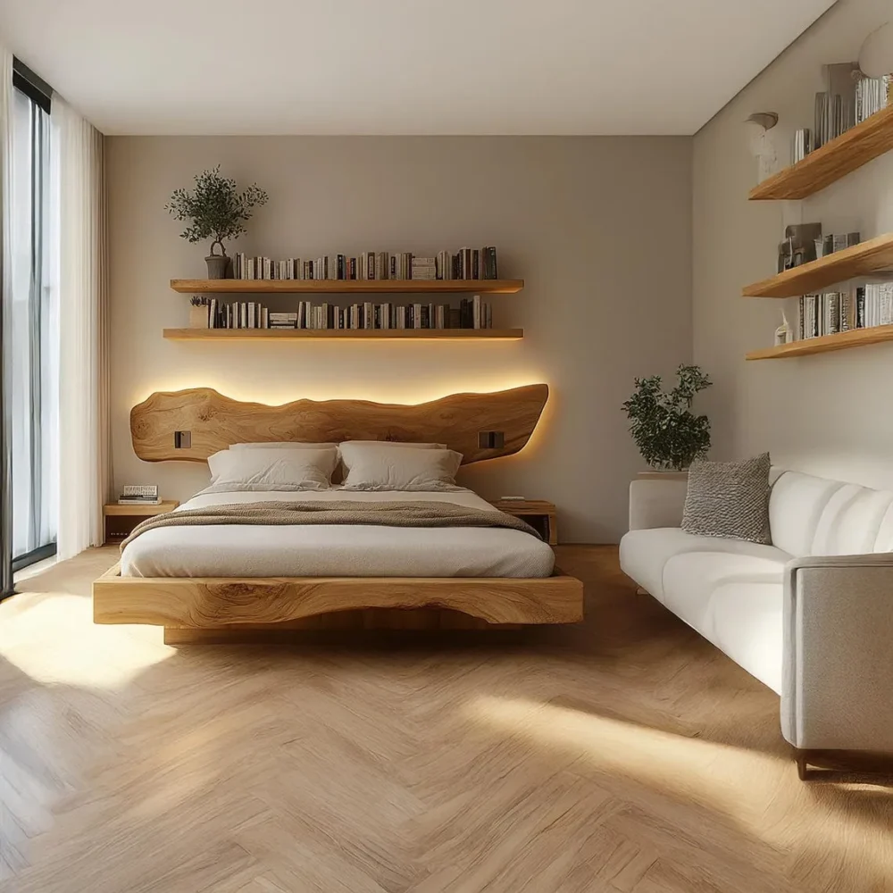 Custom Wooden Bed Frame Queen King Rustic Solid Wood Platform for Modern Bedrooms - Image 5