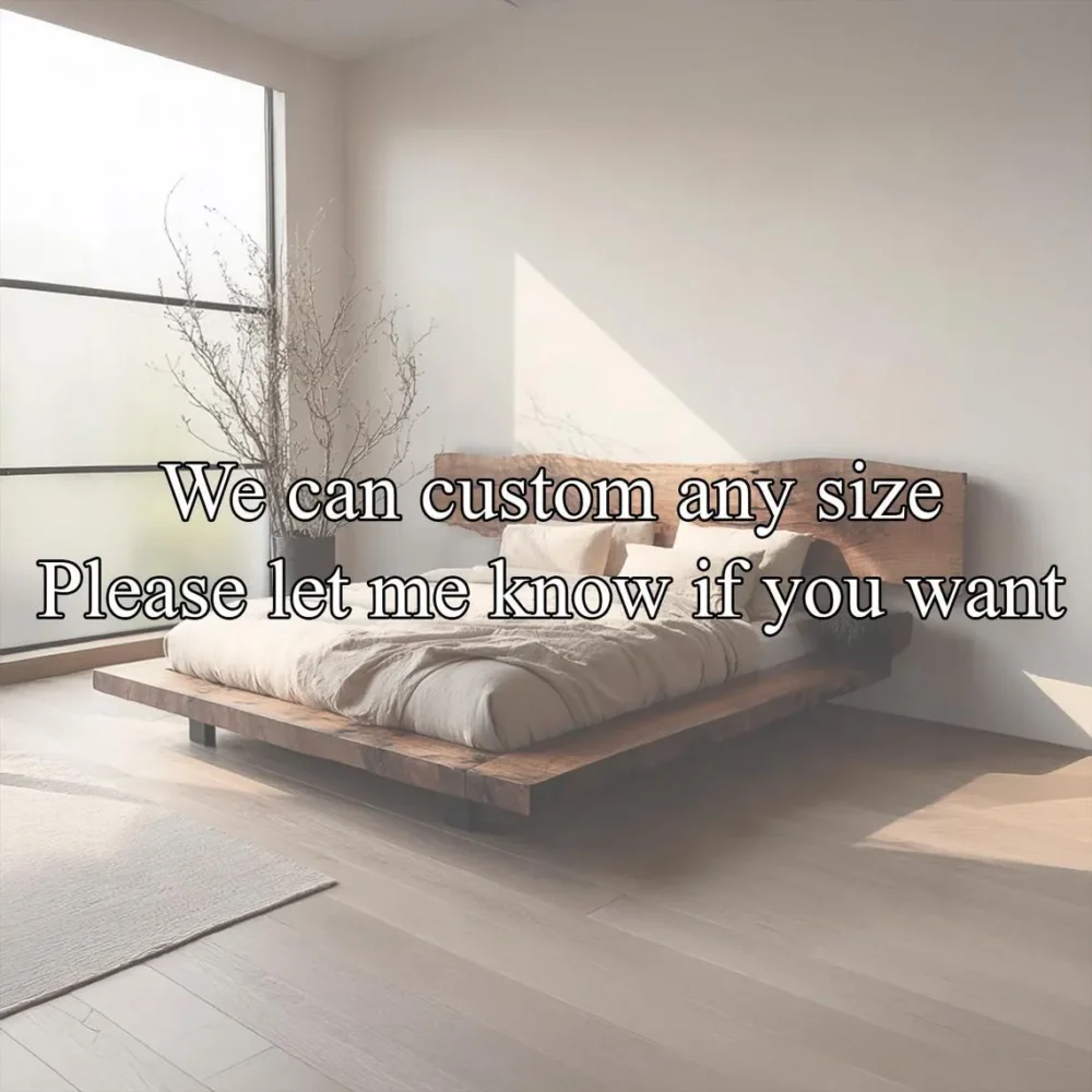 Walnut Solid Wood Platform Bed with Headboard Rustic Low Profile Bed Frame - Image 2