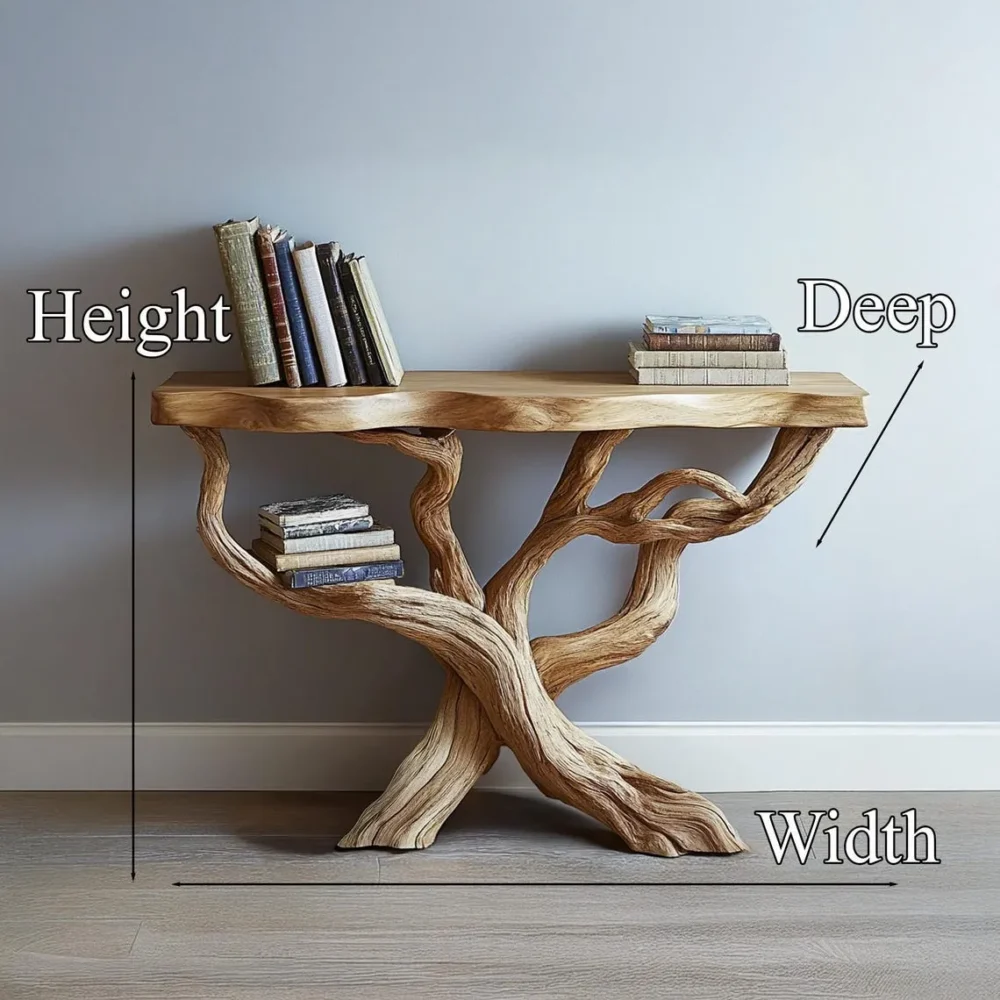 Rustic Console Table Solid Wood with Tree Trunk Base Handcrafted Entryway Table - Image 3