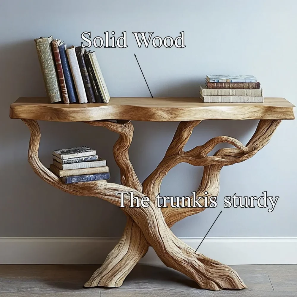 Rustic Console Table Solid Wood with Tree Trunk Base Handcrafted Entryway Table - Image 4