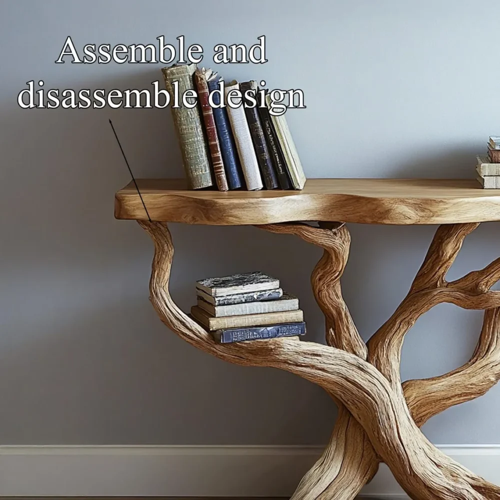 Rustic Console Table Solid Wood with Tree Trunk Base Handcrafted Entryway Table - Image 5
