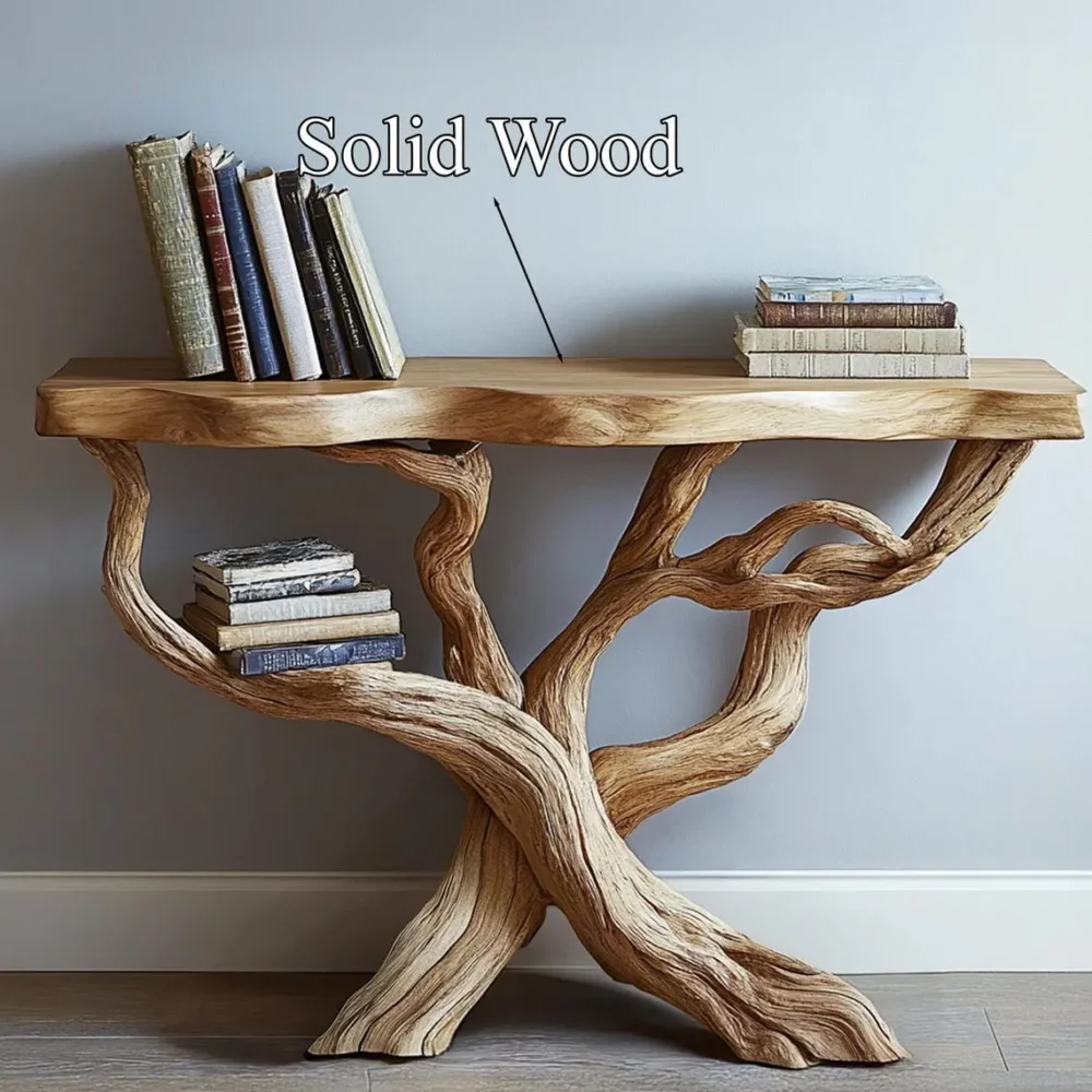 Rustic Console Table Solid Wood with Tree Trunk Base Handcrafted Entryway Table - Image 6