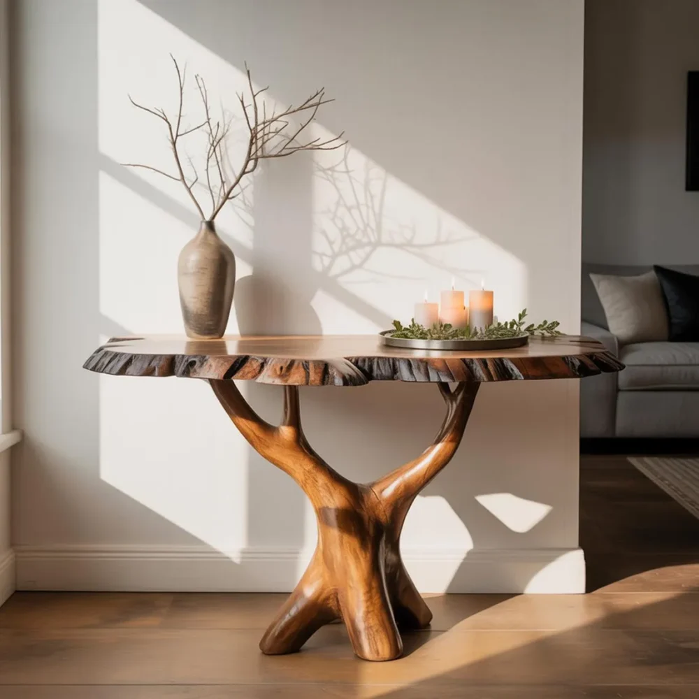 Solid Wood Console Table Farmhouse Style Side Table Handcrafted Living Room Table - Image 6