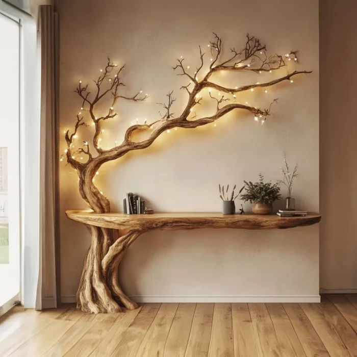 Narrow Floating Live Edge Entry Table Slim wall mount Console for Hallway or Foyer