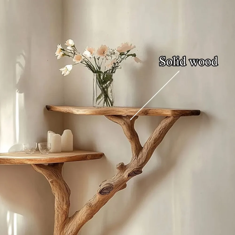 Corner Console Bedside Table Solid Wood Live Edge Handmade Rustic Accent Table - Image 3