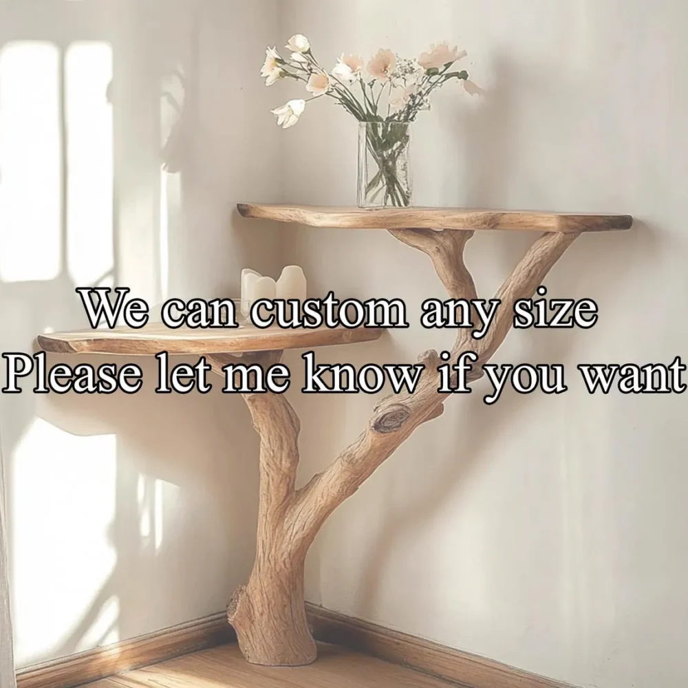 Corner Console Bedside Table Solid Wood Live Edge Handmade Rustic Accent Table - Image 4